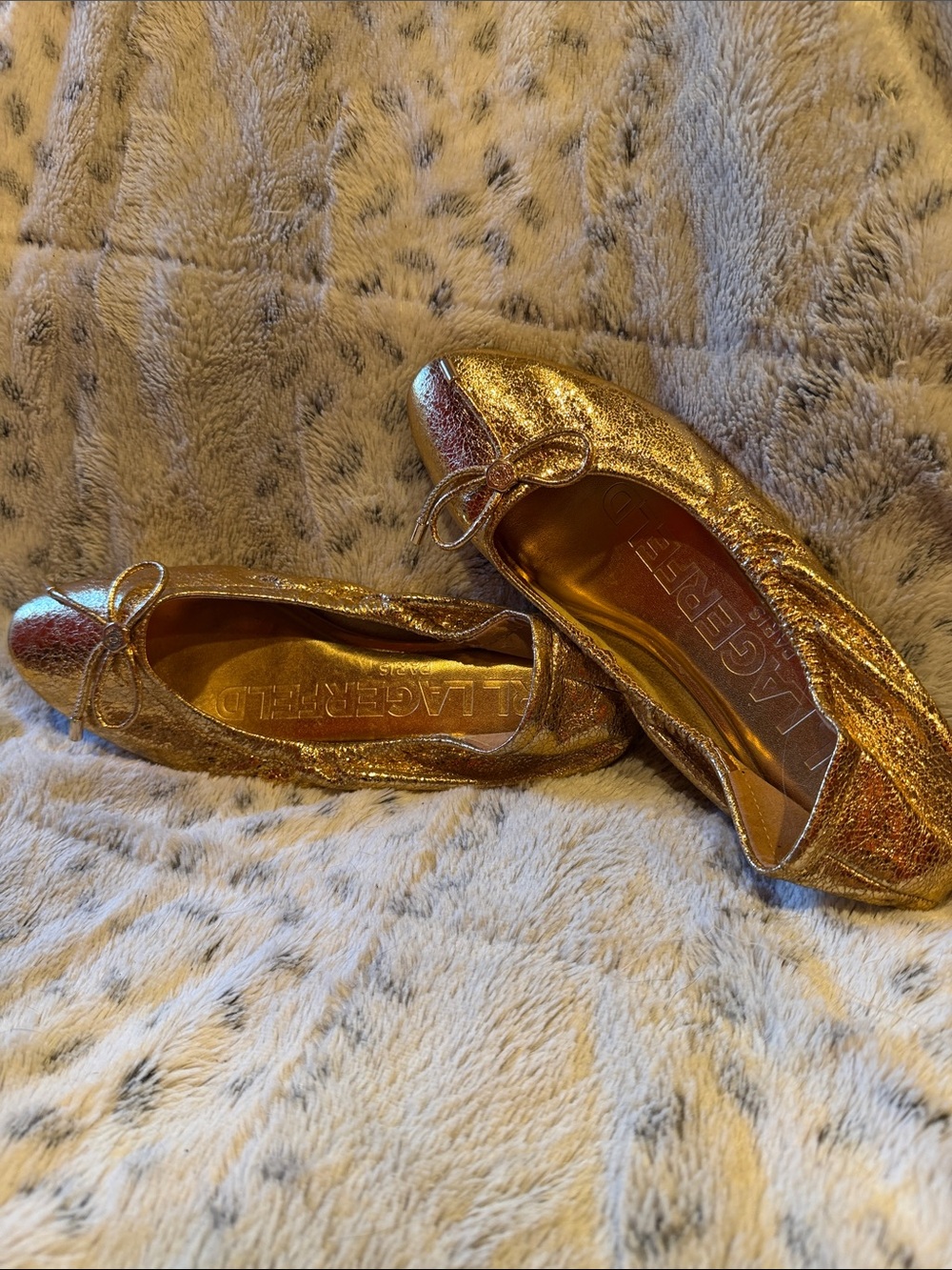 Karl Lagerfeld Metallic Gold Ballet Flats with Bow